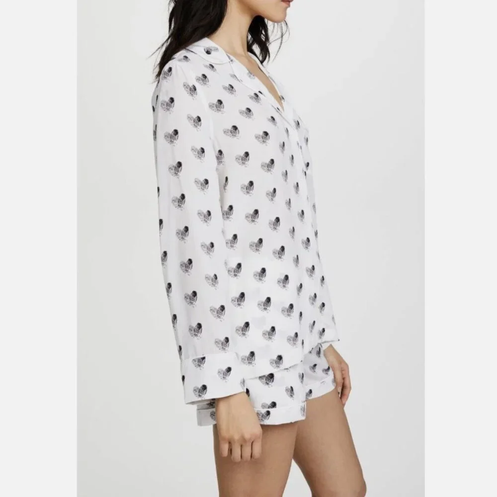NWT Equipment Lillian Silk Pajama Set White & Black Heart Thumbprint XS,‎ M $388